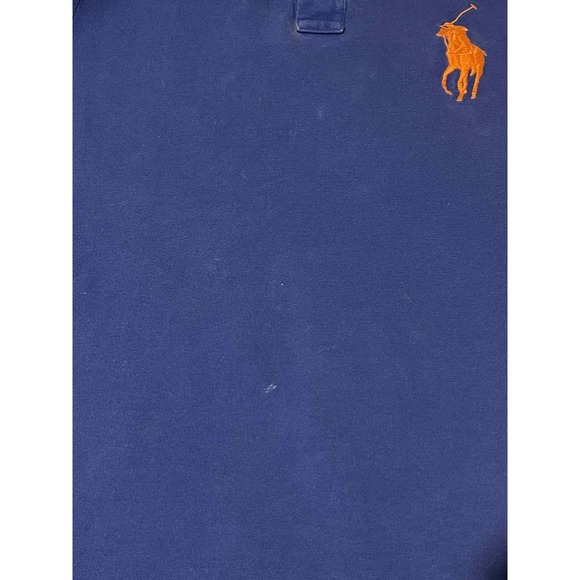 Ralph Lauren Polo Shirt Mens 2XL Blue Big Pony Custom Fit Orange 3 Patch Pique - Picture 8 of 8